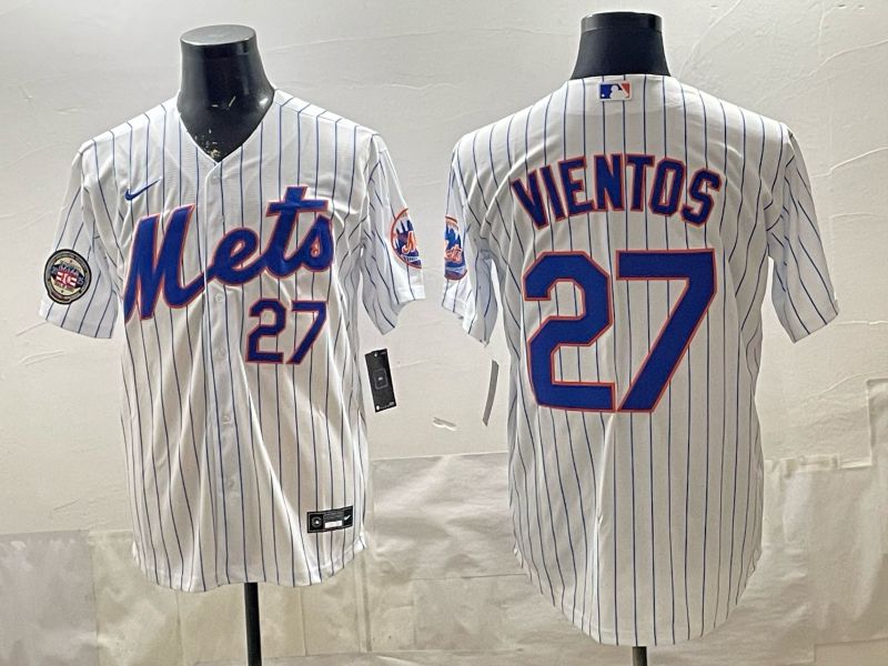 2026 Men Nike New York Mets #27 Vientos White Stripe Game MLB Jersey 007